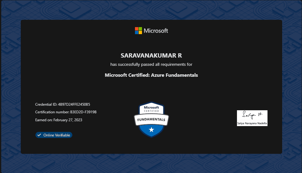 Microsoft Certified : Azure Fundamentals