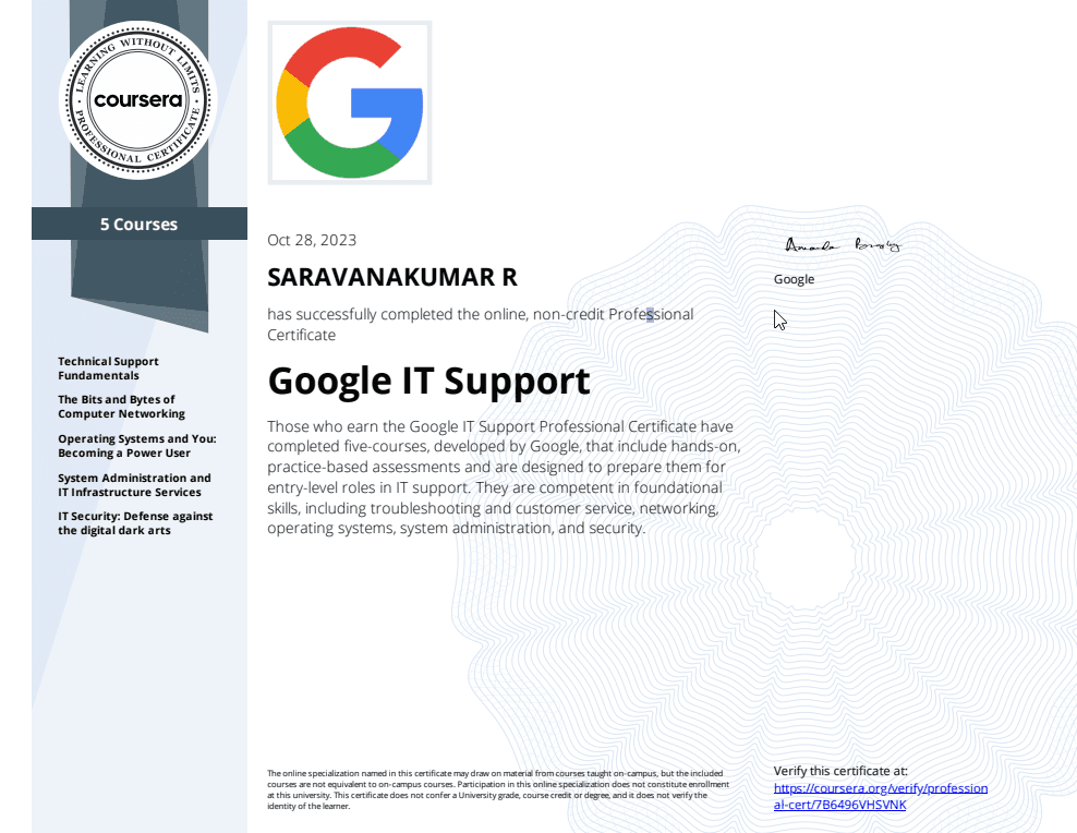 Google It Support Professional Certificate